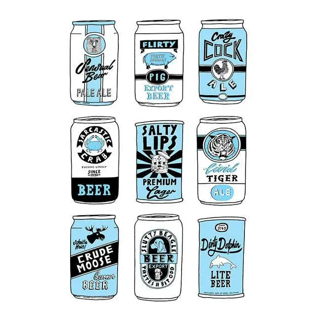 Beer Cans Black + Blue A3 Print - PABOOM