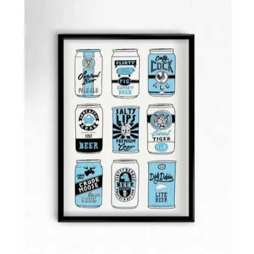 Beer Cans Black + Blue A3 Print - PABOOM