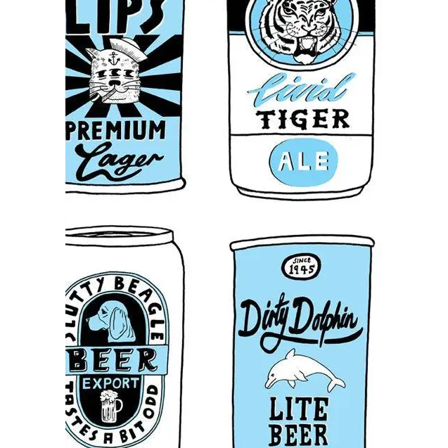 Beer Cans Black + Blue A3 Print - PABOOM