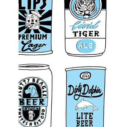 Beer Cans Black + Blue A3 Print - PABOOM