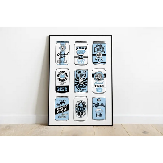 Beer Cans Black + Blue A3 Print - PABOOM