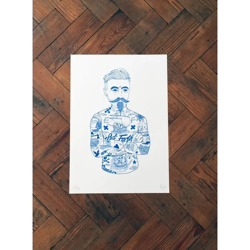 Blue Tat Man A3 Print - PABOOM