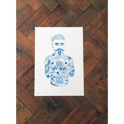 Blue Tat Man A3 Print - PABOOM