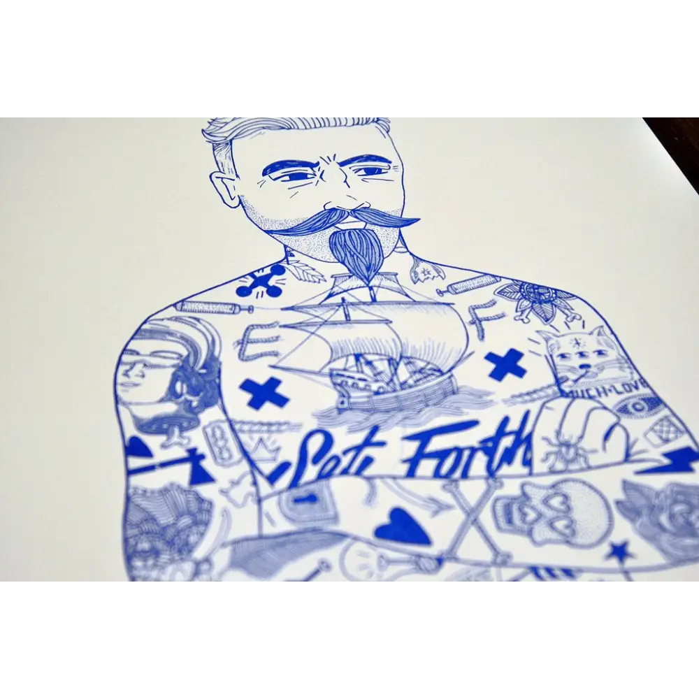 Blue Tat Man A3 Print - PABOOM