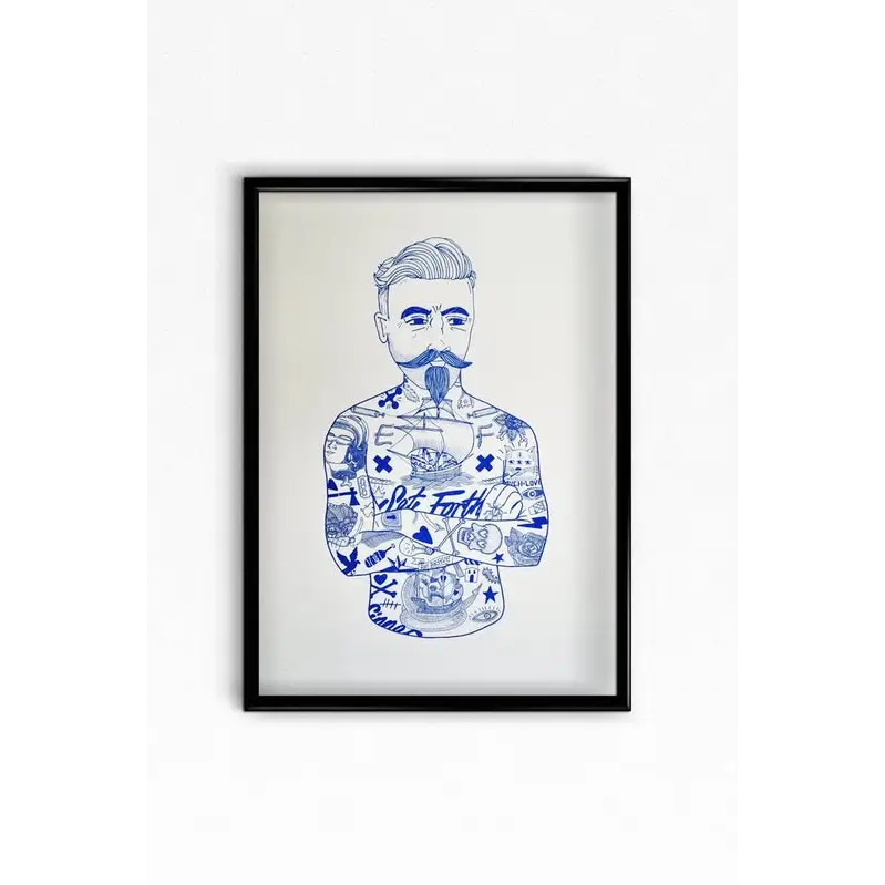 Blue Tat Man A3 Print - PABOOM