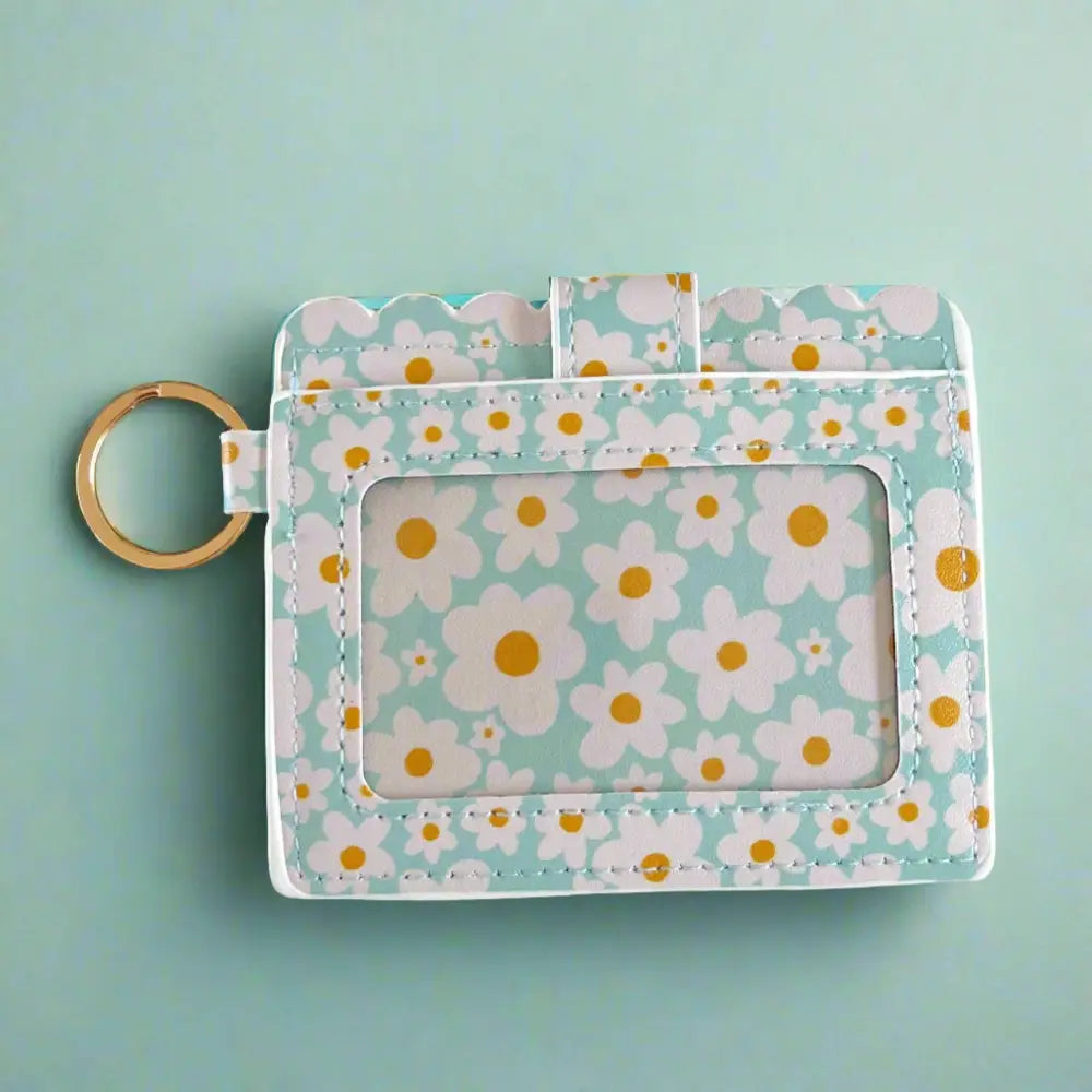 Blue daisy faux leather wallet with keyring and ID slot - PABOOM