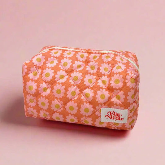 Quilted Cosmetic / Pencil Bag with boho daisy pattern - Ellē Nicole - PABOOM