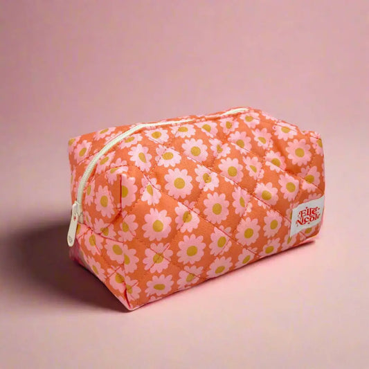 Side view of Quilted Cosmetic / Pencil Bag in boho daisy floral - Ellē Nicole - PABOOM