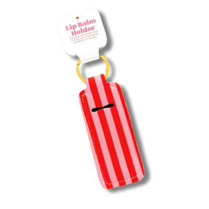 Red striped neoprene lip balm keychain case with gold ring - PABOOM
