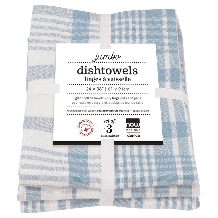 Slate Blue Jumbo dishtowels folded to show each of the three patterns – PABOOM