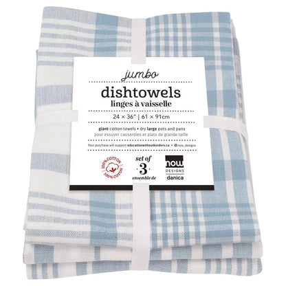 Slate Blue Jumbo dishtowels folded to show each of the three patterns – PABOOM