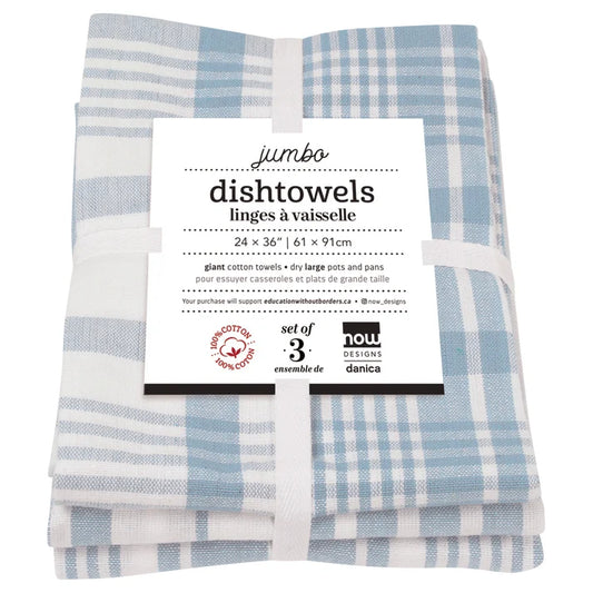 Slate Blue Jumbo dishtowels folded to show each of the three patterns – PABOOM