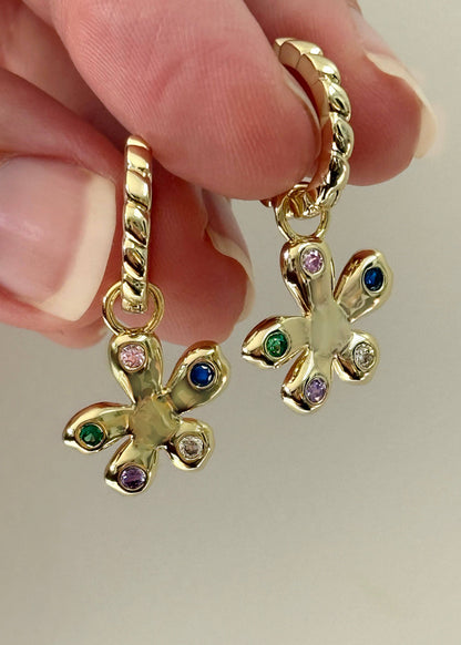 Wildflower Charm Twisted Hoop Earrings - Gold
