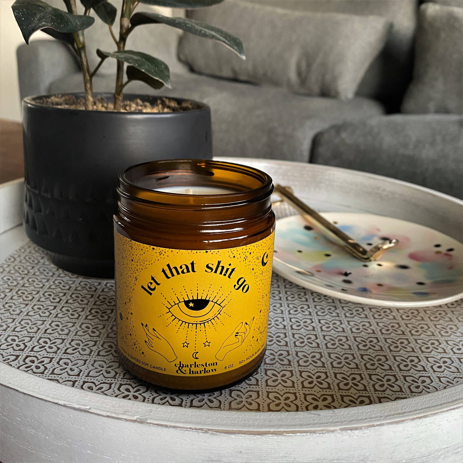 Charleston & Harlow Let That Shit Go candle lifestyle shot