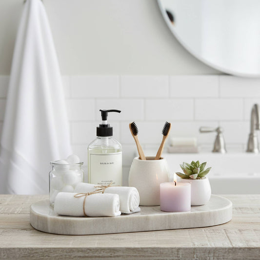 Serene Gray Marble Oval Tray