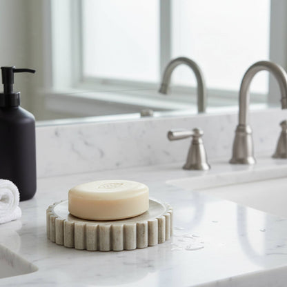 Elise Beige Marble Soap Dish Ribbed Edge