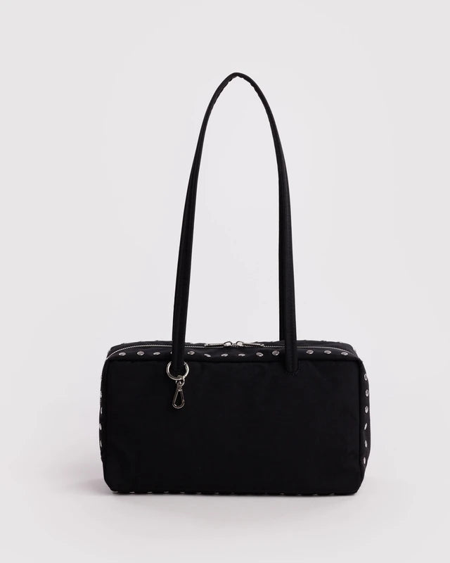 BAGGU Nylon Bowler Bag in studs print with charm loops and spring clip ring - PABOOM