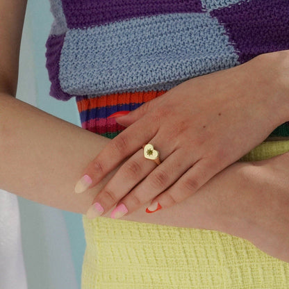 Peridot Heart Signet Ring