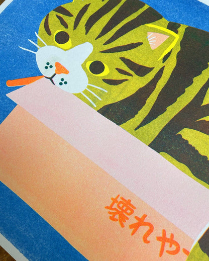Cat in a Box risograph print close-up detail - PABOOM