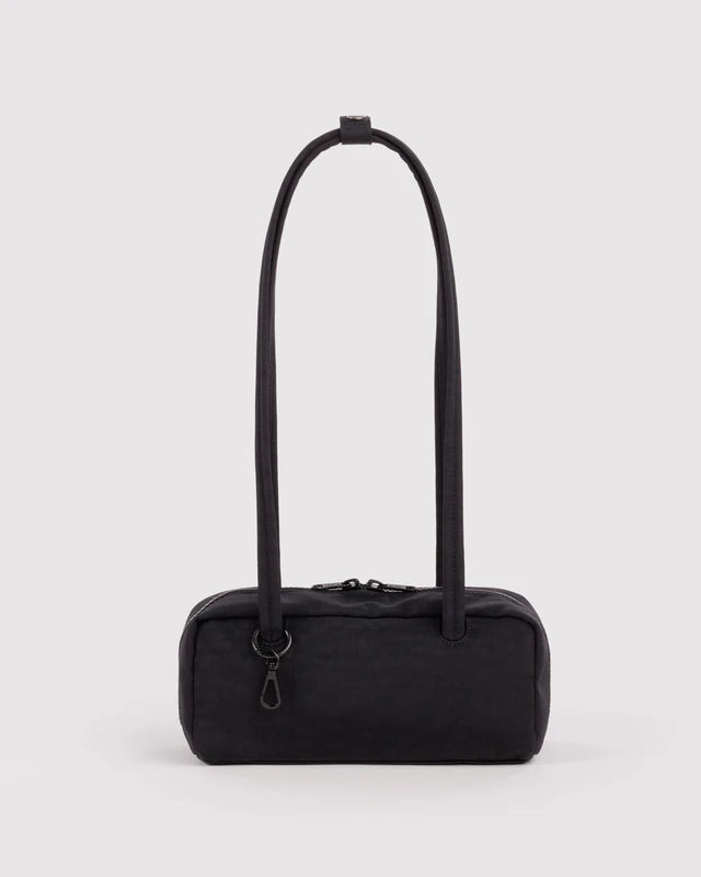 BAGGU Small Nylon Bowler Bag in Black with charm loops and swivel clasp - PABOOM
