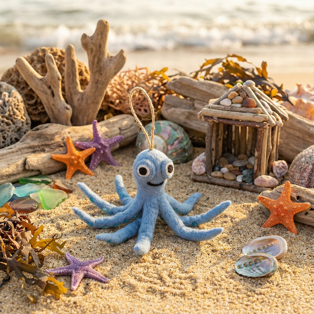 Handmade Felt Ollie the Octopus Fair trade Hanging Decor