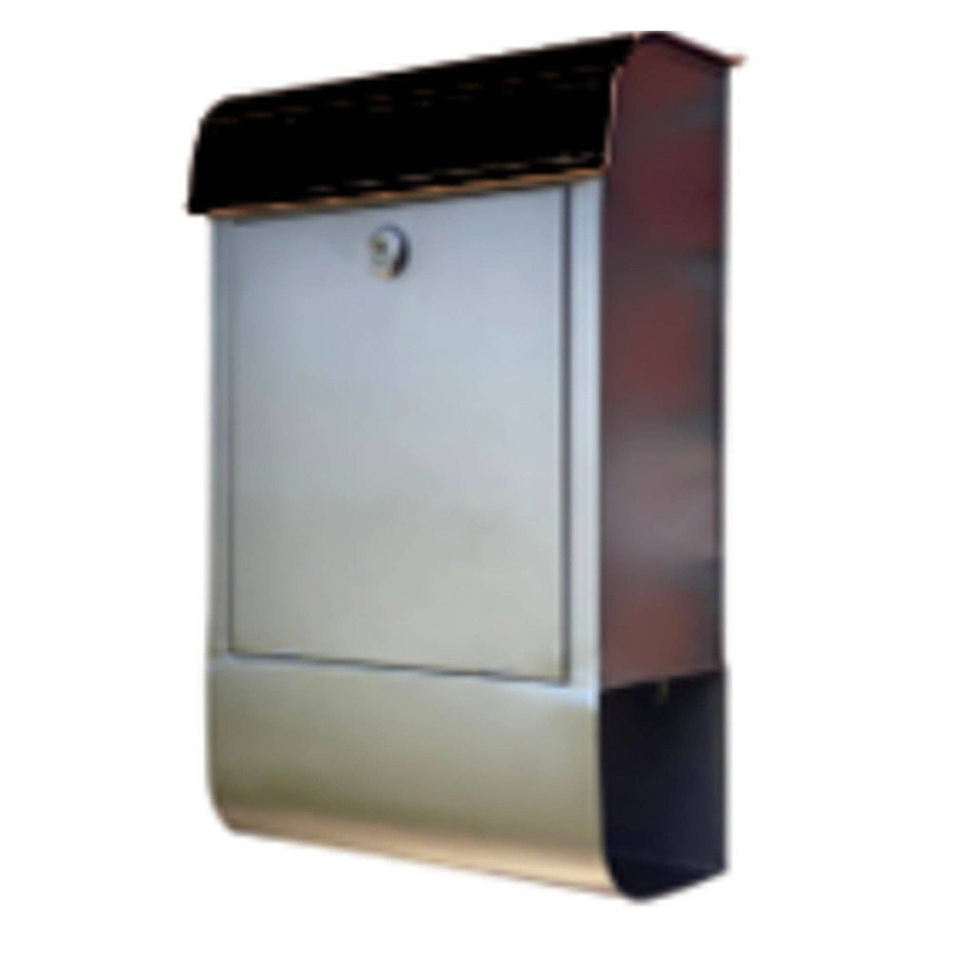 Black powder-coated iron mailbox with lock and newspaper holder slot - PABOOM