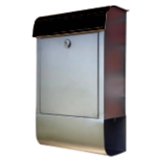 Black powder-coated iron mailbox with lock and newspaper holder slot - PABOOM
