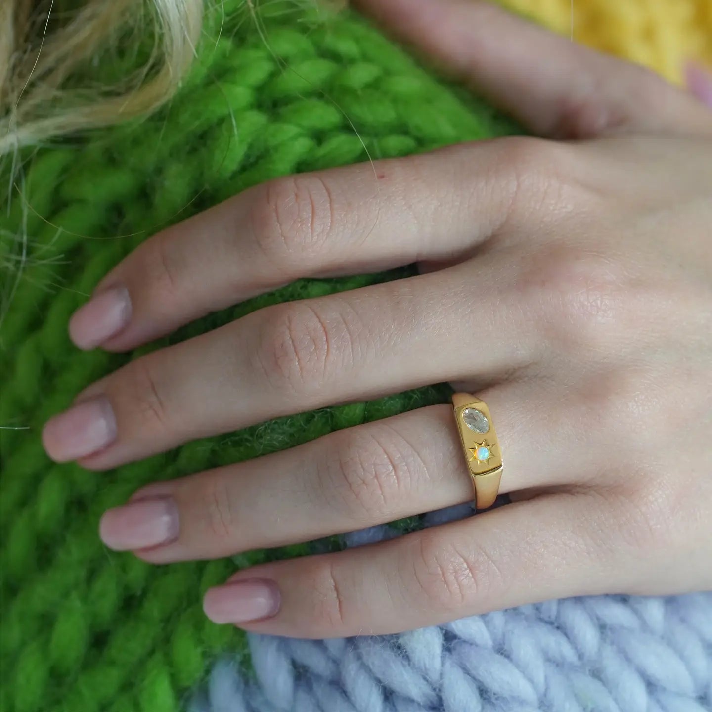 Celestial Bar Adjustable Signet Ring Gold