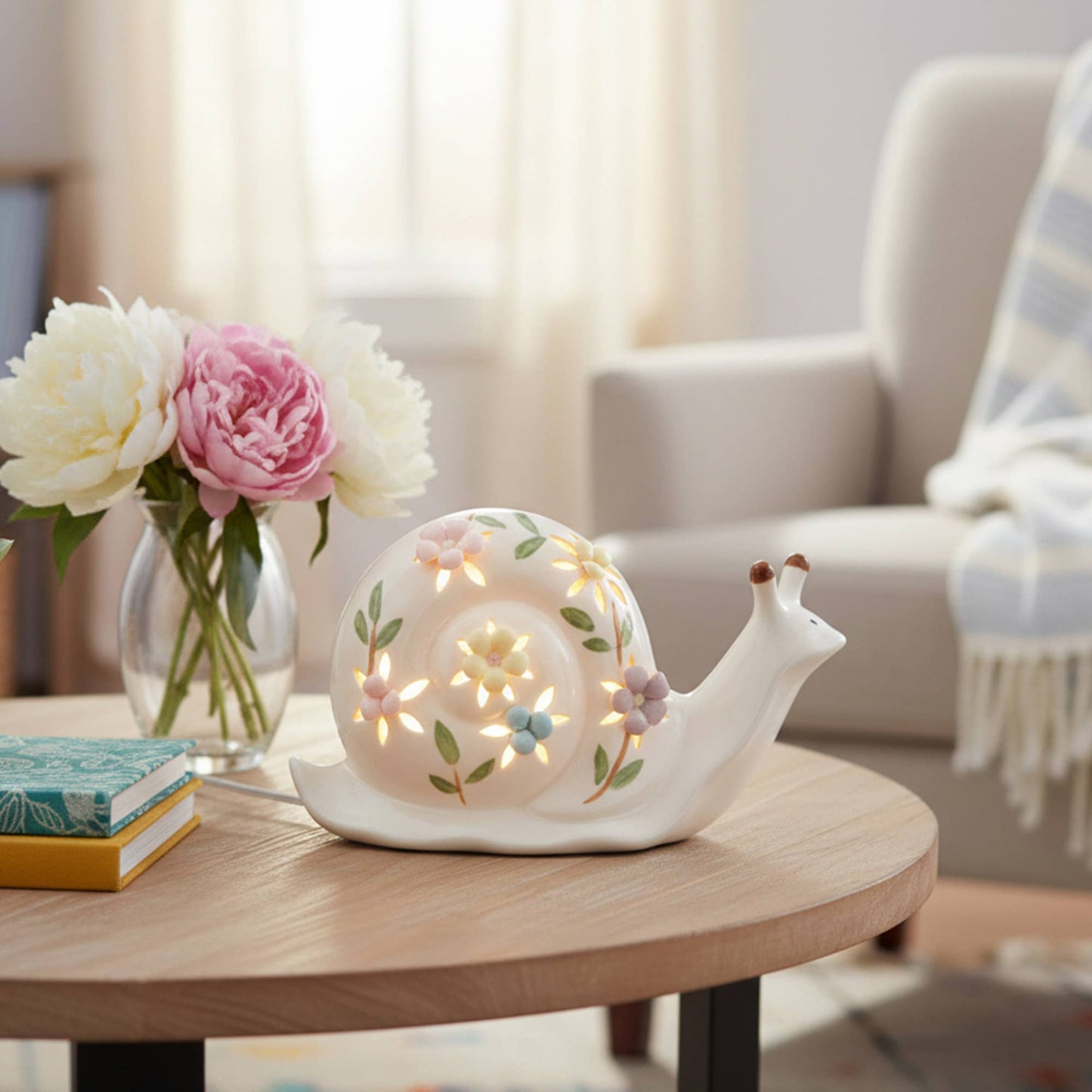 LED Porcelain Snail with Floral