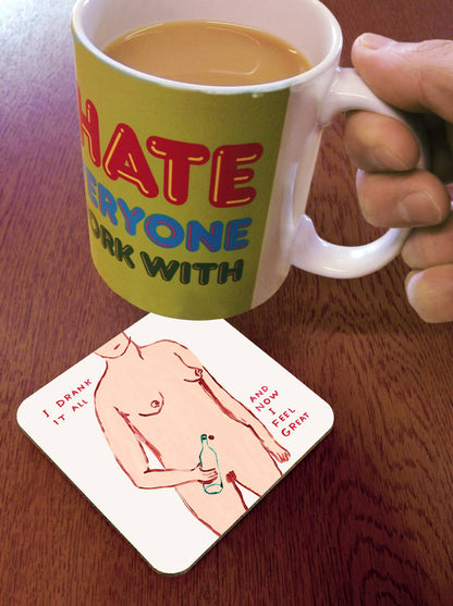 David Shrigley x Brainbox Candy I Drank It All coaster, cork-backed melamine - PABOOM