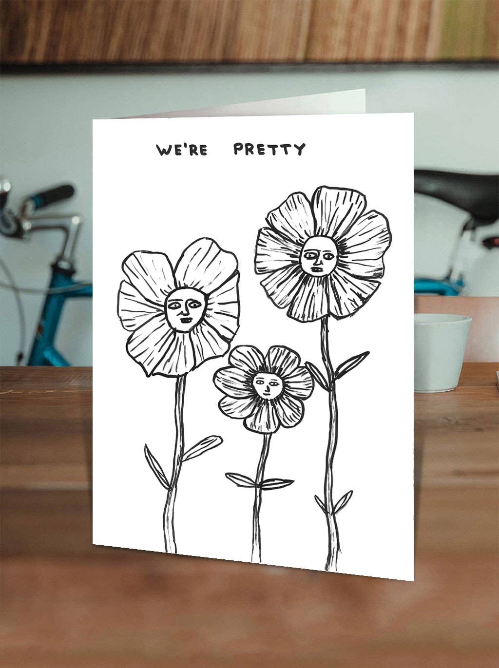 David Shrigley x Brainbox Candy Pretty Flowers card with neon yellow envelope - PABOOM