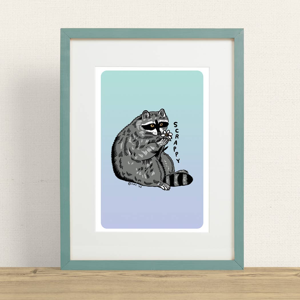 Scrappy Raccoon Print