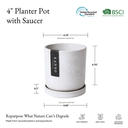 Kanso Designs Planter + Saucer 4” - White Stone