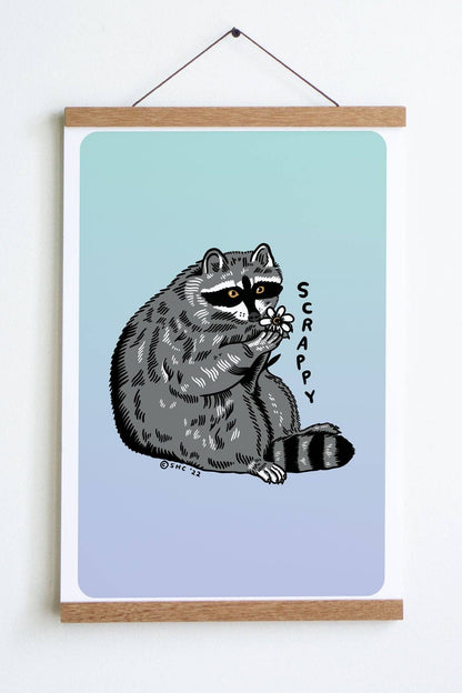 Scrappy Raccoon Print