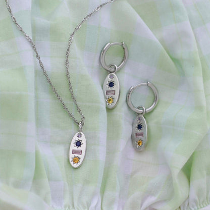 Midnight Gemstone Charm Necklace -  Silver
