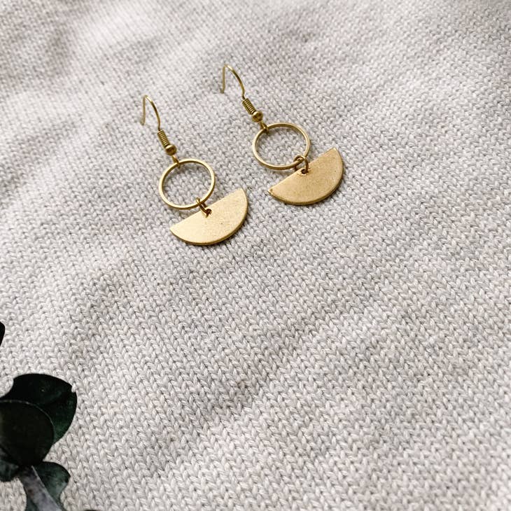 Mini Raw Brass Circle Earrings