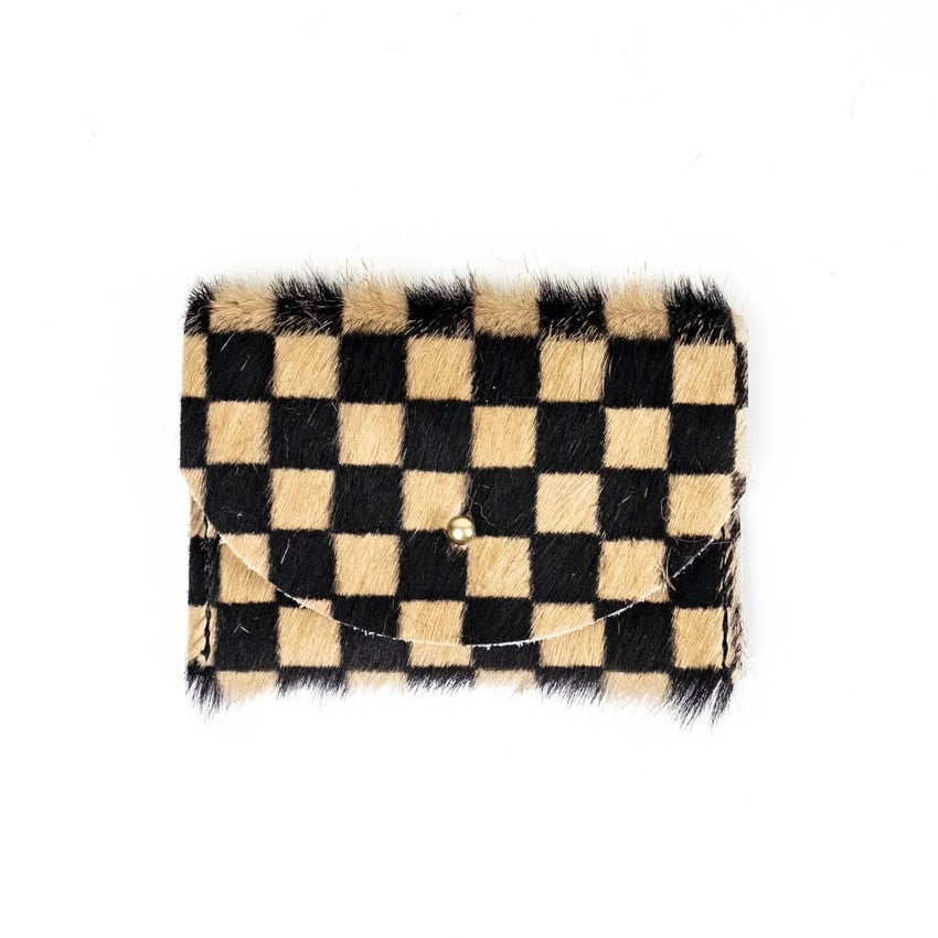 Tan Checkered Hair on Hide Cardholder