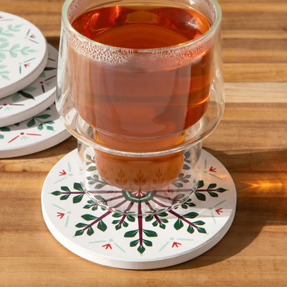 Close-up of a snowflake medallion pattern on a Good Tidings coaster - PABOOM