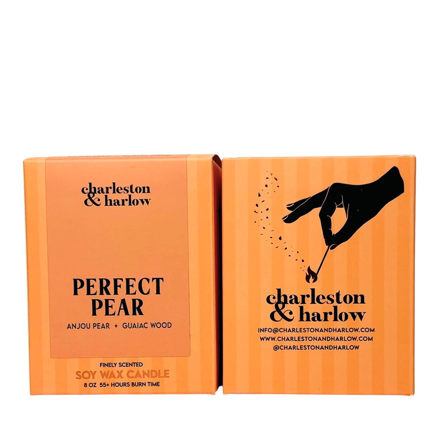 Charleston & Harlow Perfect Pear candle and box lineup lifestyle shot