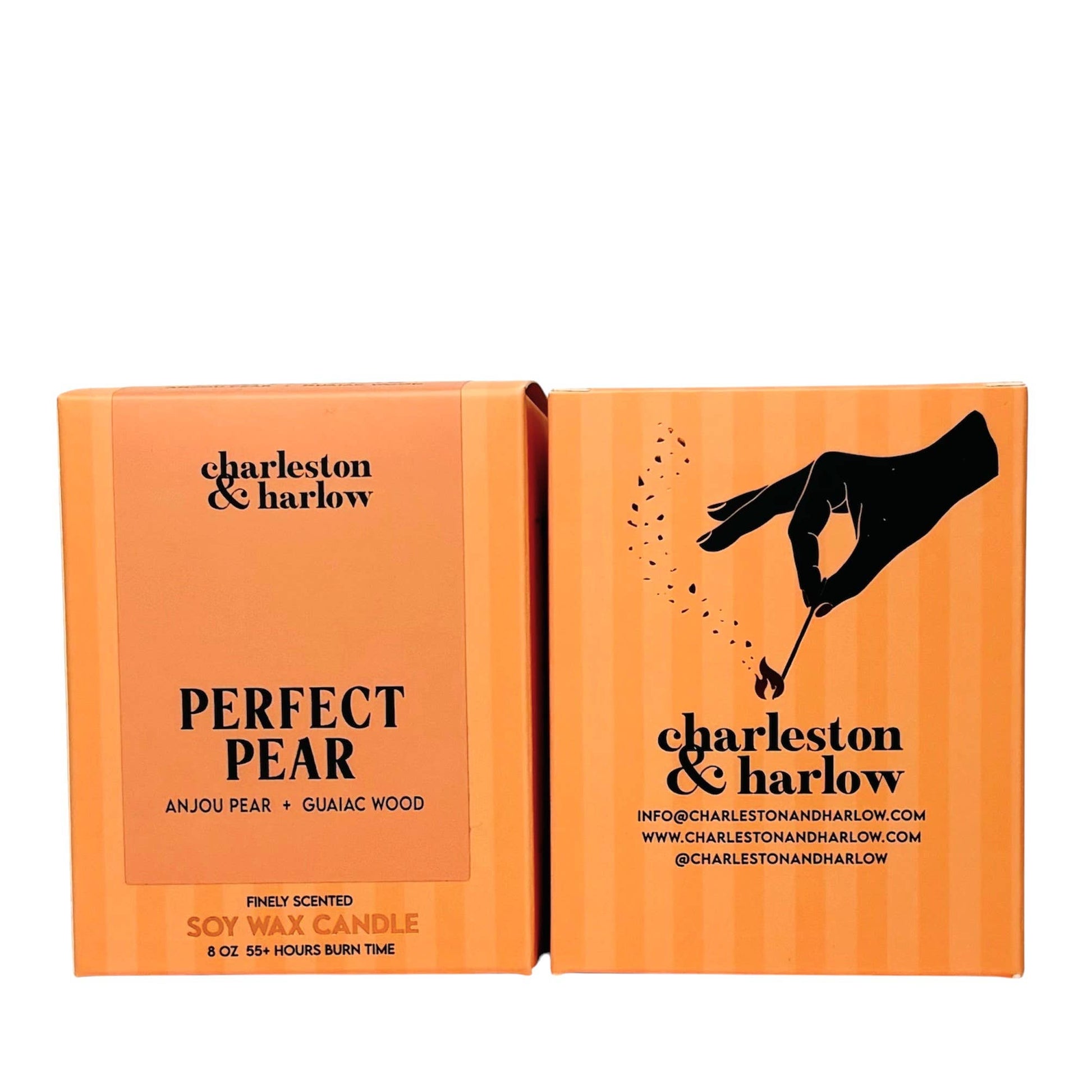 Charleston & Harlow Perfect Pear candle and box lineup lifestyle shot
