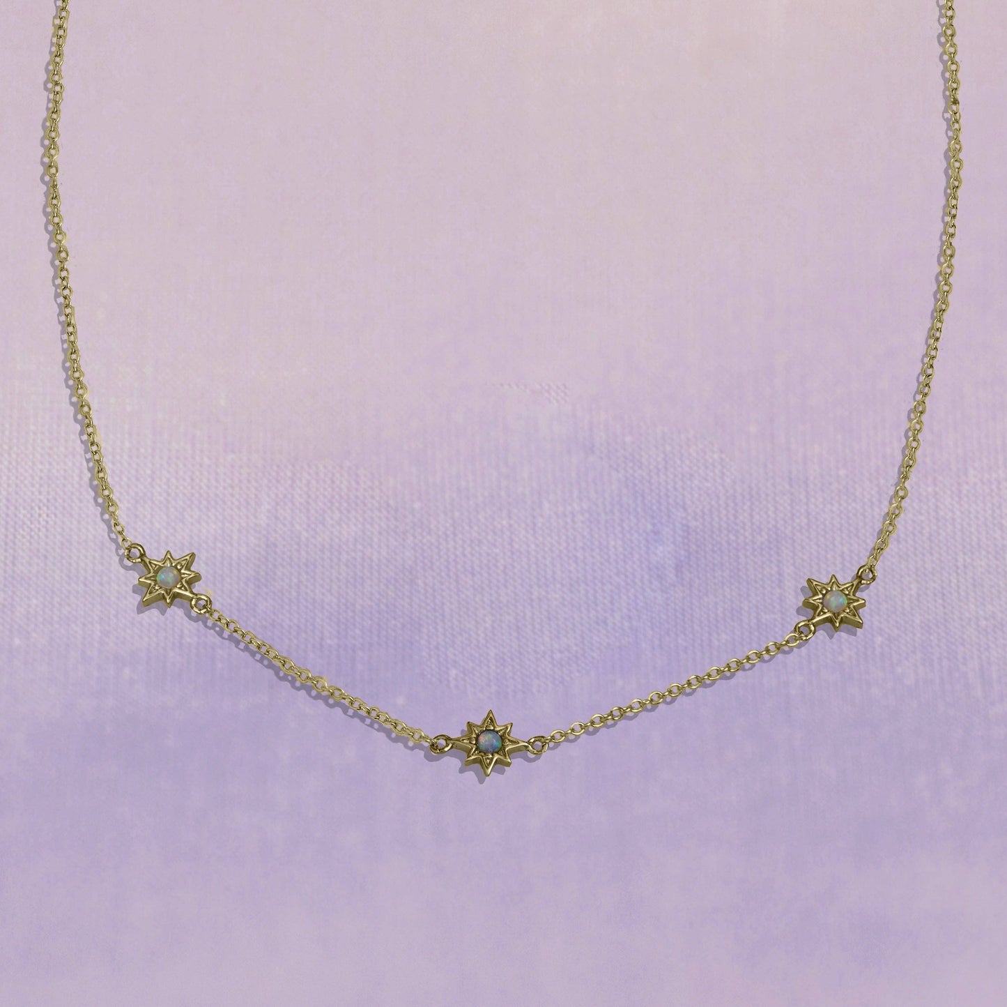 Triple Opal Starburst Necklace - Gold