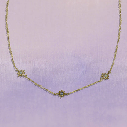 Triple Opal Starburst Necklace - Gold