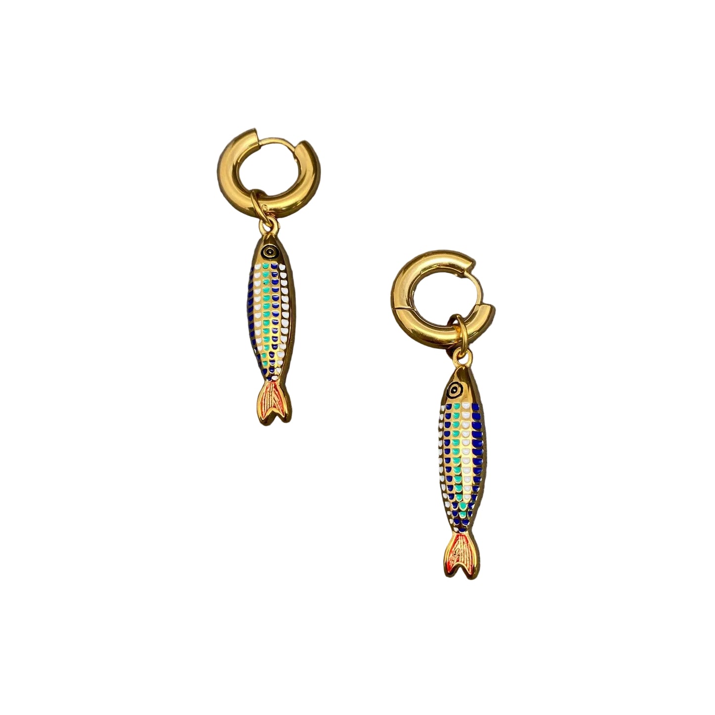Coloured Enamel Fish Huggie Earrings