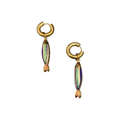 Coloured Enamel Fish Huggie Earrings