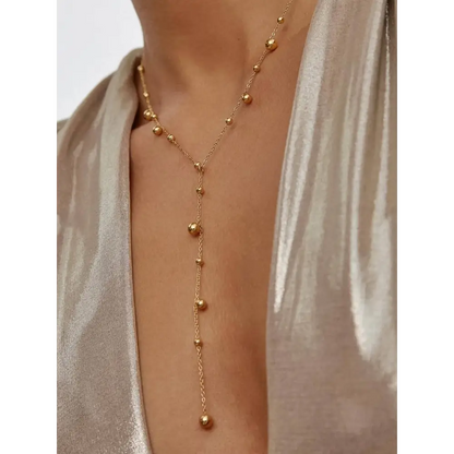 Flânerie by MAIQ - Brisse 18K Gold Non-Tarnish Dressy Beaded Y Lariat Necklace Yellow