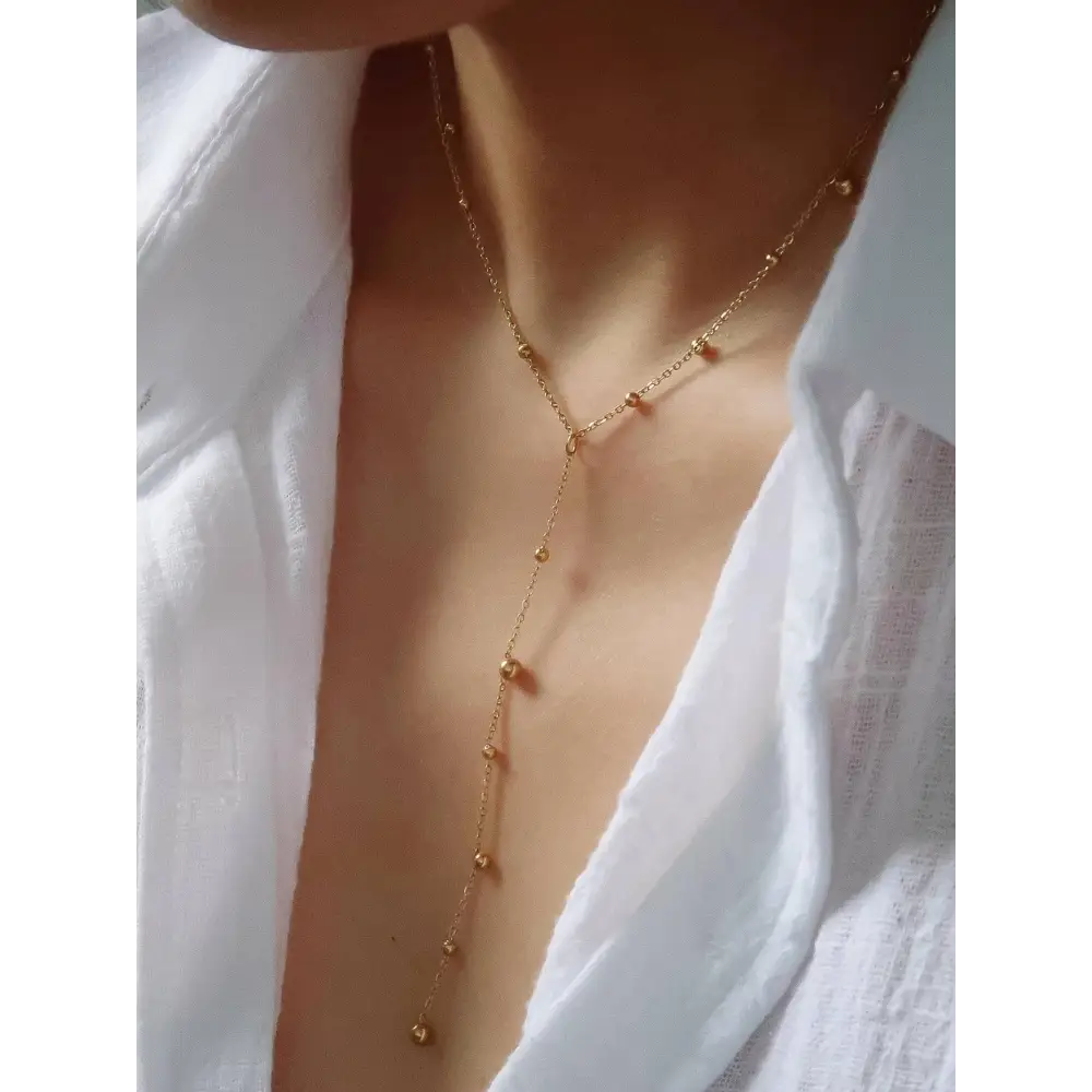 Flânerie by MAIQ - Brisse 18K Gold Non-Tarnish Dressy Beaded Y Lariat Necklace Yellow