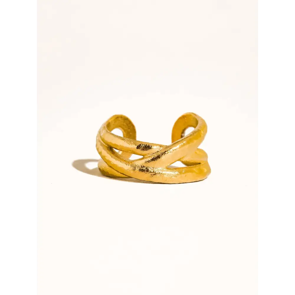 Flânerie by MAIQ - Corlisse 18K Gold Non-Tarnish Textured Crossover Ring 8 / Yellow