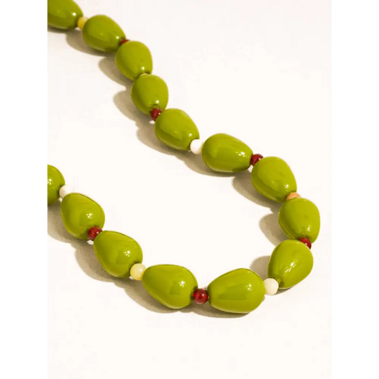 Flânerie by MAIQ - Olivie Retro Chunky Vintage Olive Beaded Necklace Green