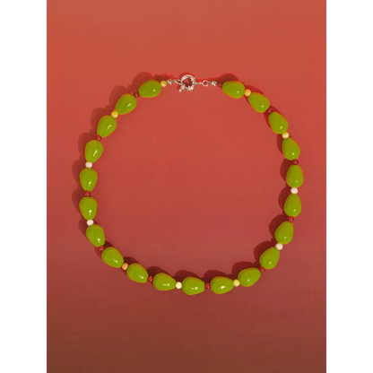 Flânerie by MAIQ - Olivie Retro Chunky Vintage Olive Beaded Necklace Green