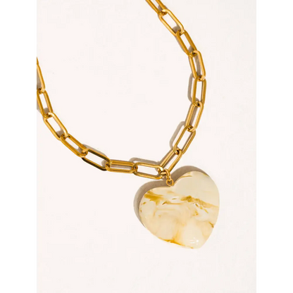 Flânerie by MAIQ - Rouelle 18K Gold Non-Tarnish Heart Chain Necklace White